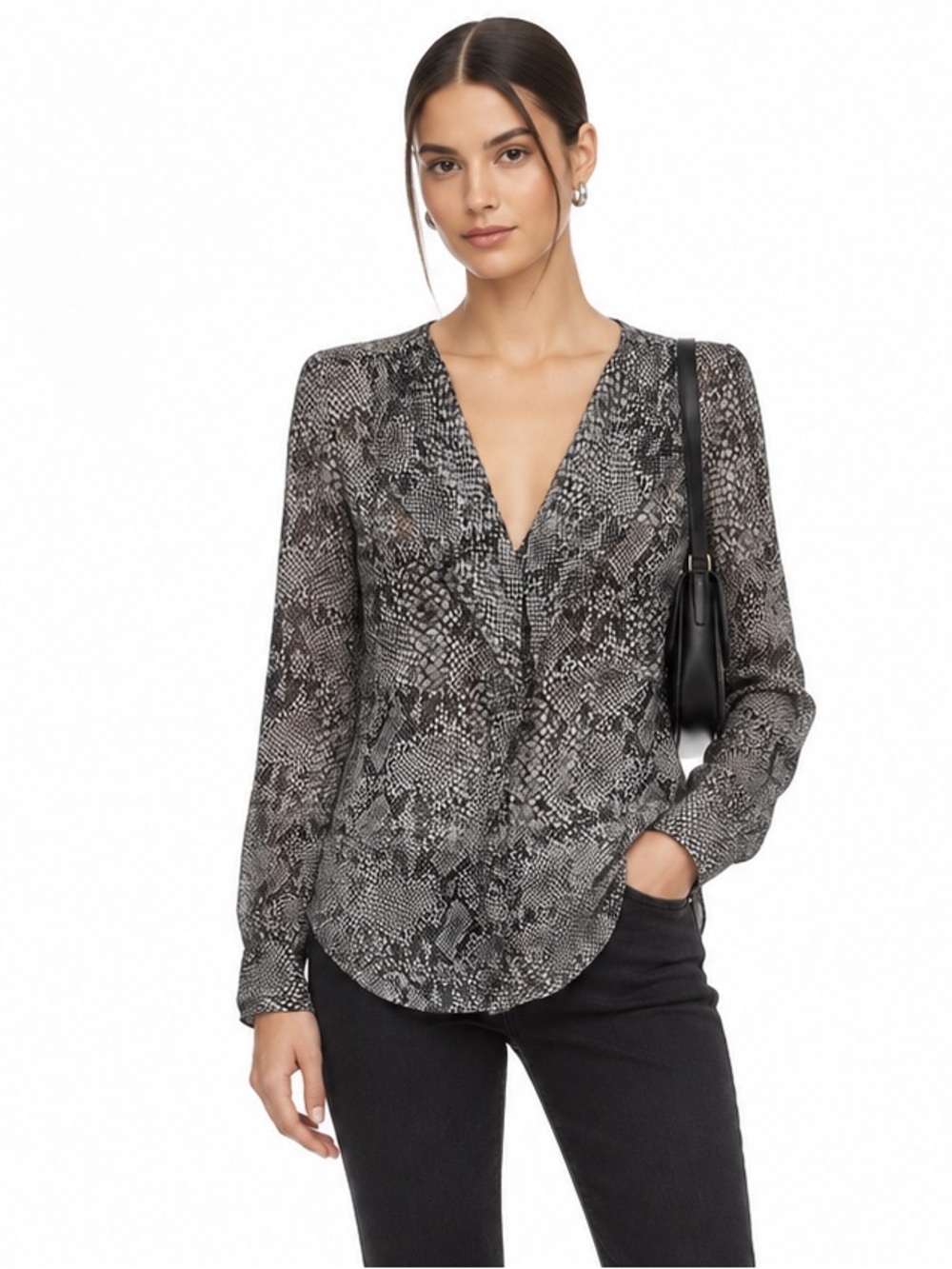 Aritzia Babaton Black and Gray Snake-Print V-Neck Jacket